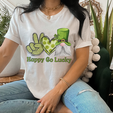 Load image into Gallery viewer, Happy Go Lucky Cute Gnome St. Patrick&#39;s Day Peace Love Women&#39;s Crewneck Sweatshirt or T-Shirt or Spring Pullover St. Patrick&#39;s Gift
