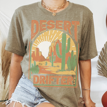 Load image into Gallery viewer, Desert Drifter Bella Canvas® Unisex Soft cotton T-shirt in Olive, Black, Grey, White or Brown Trendy Distressed Desert Design
