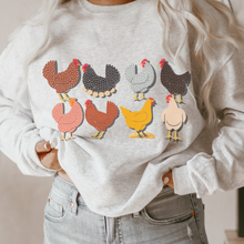 Load image into Gallery viewer, Farm Hens and Chickens Unisex Heavy Blend™ Crewneck Sweatshirt Trendy Chicken Coop Pullover in Ash, Sand or White Great for A Gift
