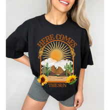 Load image into Gallery viewer, Summer Here Comes the Sun Unisex Garment-Dyed T-shirt Comfort Colors®, Desert-Inspired Design, Mother's Day Gift, Gift for Mom, Spring Tee
