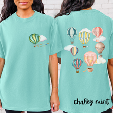 Load image into Gallery viewer, Hot Air Balloons Comfort Colors® T-shirt, Women&#39;s Spring or Summer T-Shirt, Balloon Festival T-Shirt, Watercolor Balloons
