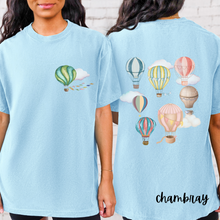 Load image into Gallery viewer, Hot Air Balloons Comfort Colors® T-shirt, Women&#39;s Spring or Summer T-Shirt, Balloon Festival T-Shirt, Watercolor Balloons
