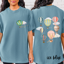 Load image into Gallery viewer, Hot Air Balloons Comfort Colors® T-shirt, Women&#39;s Spring or Summer T-Shirt, Balloon Festival T-Shirt, Watercolor Balloons
