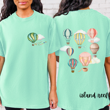 Load image into Gallery viewer, Hot Air Balloons Comfort Colors® T-shirt, Women&#39;s Spring or Summer T-Shirt, Balloon Festival T-Shirt, Watercolor Balloons
