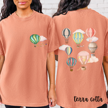 Load image into Gallery viewer, Hot Air Balloons Comfort Colors® T-shirt, Women&#39;s Spring or Summer T-Shirt, Balloon Festival T-Shirt, Watercolor Balloons
