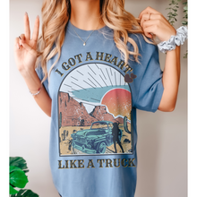 Load image into Gallery viewer, I Got A Heart Like A Truck Comfort Colors® T-Shirt, Spring or Summer Tee, Gift for Mom, Distressed, Retro Western Design T-Shirt
