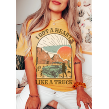 Load image into Gallery viewer, I Got A Heart Like A Truck Comfort Colors® T-Shirt, Spring or Summer Tee, Gift for Mom, Distressed, Retro Western Design T-Shirt
