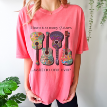 Load image into Gallery viewer, I have Too Many Guitars Comfort Colors® Unisex T-shirt, White, Violet, Terracotta or Melon with Bright Guitars Pretty Spring Colors T-Shirt
