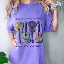 Load image into Gallery viewer, I have Too Many Guitars Comfort Colors® Unisex T-shirt, White, Violet, Terracotta or Melon with Bright Guitars Pretty Spring Colors T-Shirt
