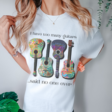 Load image into Gallery viewer, I have Too Many Guitars Comfort Colors® Unisex T-shirt, White, Violet, Terracotta or Melon with Bright Guitars Pretty Spring Colors T-Shirt
