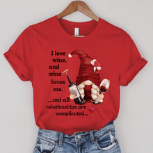 Load image into Gallery viewer, Women's Valentine's Wine Gnome Funny I love Wine And Wine Loves Me Unisex Jersey Short Sleeve Tee
