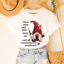 Load image into Gallery viewer, Women's Valentine's Wine Gnome Funny I love Wine And Wine Loves Me Unisex Jersey Short Sleeve Tee
