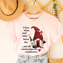 Load image into Gallery viewer, Women's Valentine's Wine Gnome Funny I love Wine And Wine Loves Me Unisex Jersey Short Sleeve Tee
