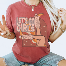 Load image into Gallery viewer, Let&#39;s Go, Girls Tee, Trendy Comfort Colors® T-shirt, Spring or Summer Western Cowgirl Boots Design T-Shirt Gift in Six Colors, Fun, Trendy T-Shirt
