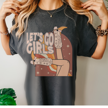 Load image into Gallery viewer, Let&#39;s Go, Girls Tee, Trendy Comfort Colors® T-shirt, Spring or Summer Western Cowgirl Boots Design T-Shirt Gift in Six Colors, Fun, Trendy T-Shirt
