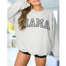 Load image into Gallery viewer, Retro Inspired Mama Crewneck Sweatshirt, Distressed Design, Mother&#39;s Day Gift for Mom Pullover, Trendy Varsity Distressed Letters Pullover
