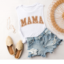 Load image into Gallery viewer, Mother&#39;s Day Mama T-Shirt or Tank, Tan Varsity Lettering Mama Shirt, Trendy Varsity Letters
