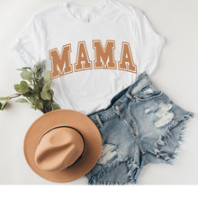 Load image into Gallery viewer, Mother&#39;s Day Mama T-Shirt or Tank, Tan Varsity Lettering Mama Shirt, Trendy Varsity Letters
