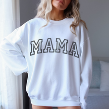 Load image into Gallery viewer, Retro Inspired Mama Crewneck Sweatshirt, Distressed Design, Mother&#39;s Day Gift for Mom Pullover, Trendy Varsity Distressed Letters Pullover
