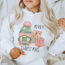 Load image into Gallery viewer, Merry Christmas Pastel Gnome Unisex Size Crewneck Sweatshirt, Hoodie or T-Shirt Hand Drawn Pink and Mint Pastel Gnome Christmas Design Gift
