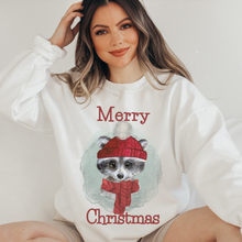 Load image into Gallery viewer, Christmas Watercolor Cute Christmas Raccoon Women&#39;s Soft, Cozy Crewneck Sweatshirt Winter Design in Ash or White Christmas Soft Pullover
