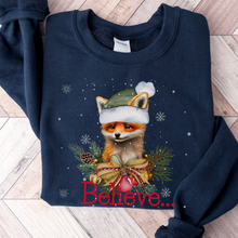 Load image into Gallery viewer, Christmas Believe Women&#39;s Cute Watercolor Winter Fox Cozy Crewneck Sweatshirt Christmas Gift White or Navy Christmas Pullover
