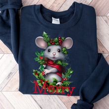 Load image into Gallery viewer, Christmas Watercolor Cute Christmas Mouse Women&#39;s Soft, Cozy Crewneck Sweatshirt Winter Design Ash, White or Navy Pullover
