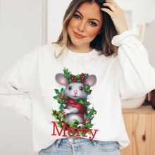 Load image into Gallery viewer, Christmas Watercolor Cute Christmas Mouse Women&#39;s Soft, Cozy Crewneck Sweatshirt Winter Design Ash, White or Navy Pullover
