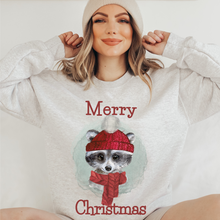 Load image into Gallery viewer, Christmas Watercolor Cute Christmas Raccoon Women&#39;s Soft, Cozy Crewneck Sweatshirt Winter Design in Ash or White Christmas Soft Pullover
