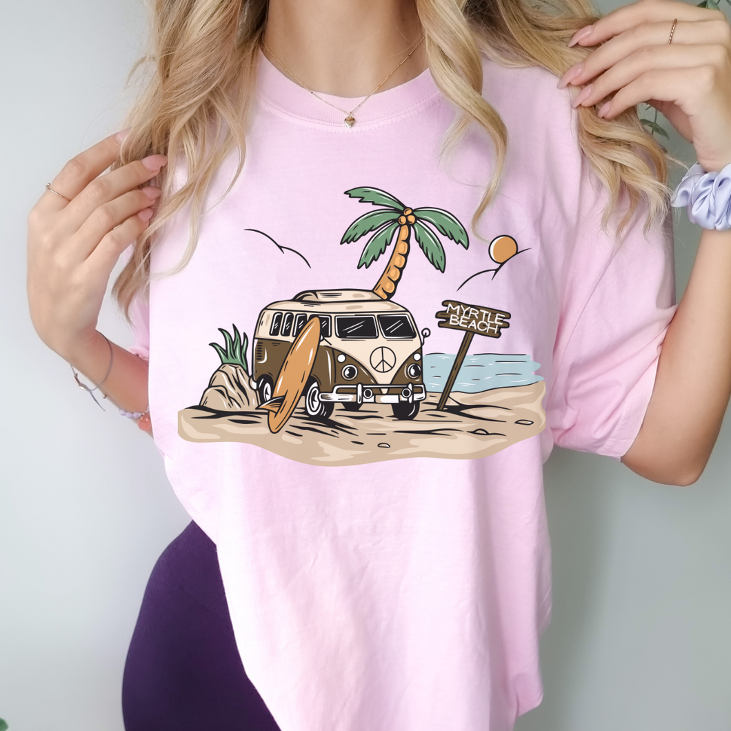 Always Free Shipping! Trendy Comfort Colors® Retro Hippie Beach Van T-shirt, Spring Break or Summer T-Shirt Myrtle Beach Spring Break T-Shirt