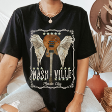 Load image into Gallery viewer, Nashville Music City Guitar Comfort Colors® Women&#39;s or Men&#39;s Unisex Relaxed-Fit T-Shirt in Black or Pepper Trendy Music T-Shirt
