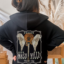 Load image into Gallery viewer, Nashville Music City Unisex Heavy Blend™ Hoodie or Crewneck Sweatshirt Women&#39;s or Men&#39;s Unisex-Size Guitar Shirt in black
