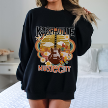 Load image into Gallery viewer, Retro Inspired Vintage Nashville Crewneck Sweatshirt, Distressed 70&#39;s Design, Nashville Music City Pullover, Trendy Music Shirt, Gift for Music Lover
