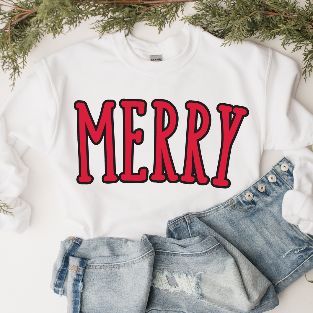 Women's Merry Christmas Crewneck Sweatshirt Cute Warm and Cozy Gildan® Pullover Oversize Design Christmas or Winter Shirt