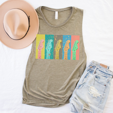 Load image into Gallery viewer, Vintage Guitars Unisex Bella Canvas® Muscle Tank, Spring or Summer Women's Beautiful Colors Music Festival Tank, Olive, Mauve, White or Dusty Blue
