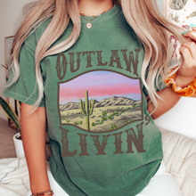 Load image into Gallery viewer, Outlaw Livin&#39; Desert Design Comfort Colors® Unisex Jersey Short Sleeve Tee in White, Yam, Mustard or Green Distressed Desert Cactus Design
