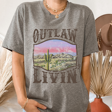 Load image into Gallery viewer, Outlaw Livin&#39; Desert Design Bella Canvas® Unisex Jersey Short Sleeve Tee in Olive, Cream, Grey or Black Distressed Desert Cactus Design
