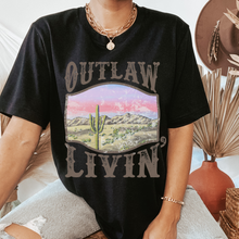 Load image into Gallery viewer, Outlaw Livin&#39; Desert Design Bella Canvas® Unisex Jersey Short Sleeve Tee in Olive, Cream, Grey or Black Distressed Desert Cactus Design
