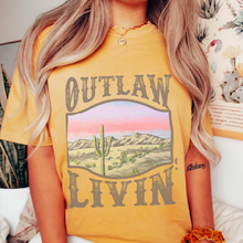 Load image into Gallery viewer, Outlaw Livin&#39; Desert Design Comfort Colors® Unisex Jersey Short Sleeve Tee in White, Yam, Mustard or Green Distressed Desert Cactus Design
