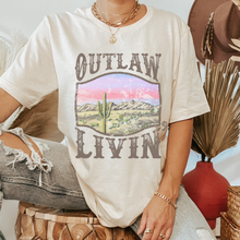 Load image into Gallery viewer, Outlaw Livin&#39; Desert Design Bella Canvas® Unisex Jersey Short Sleeve Tee in Olive, Cream, Grey or Black Distressed Desert Cactus Design
