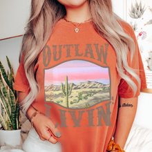 Load image into Gallery viewer, Outlaw Livin&#39; Desert Design Comfort Colors® Unisex Jersey Short Sleeve Tee in White, Yam, Mustard or Green Distressed Desert Cactus Design
