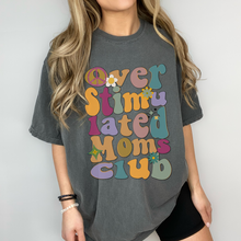 Load image into Gallery viewer, Overstimulated Moms Club, Unisex Garment-Dyed T-shirt Comfort Colors® Tee in Green, Yam, Mustard, White, Mother&#39;s Day Gift, Gift for Mom
