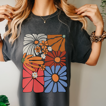 Load image into Gallery viewer, Always Free Shipping! Trendy Comfort Colors® Retro, Groovy, Flowers T-shirt, Spring or Summer Green, Pepper, Crimson, Yam, Mustard or White T-Shirt
