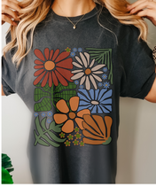 Load image into Gallery viewer, Always Free Shipping! Trendy Comfort Colors® Retro, Groovy, Flowers T-shirt, Spring or Summer Green, Pepper, Crimson, Yam, Mustard or White T-Shirt
