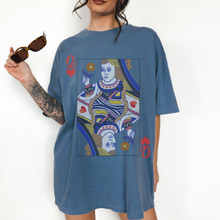 Load image into Gallery viewer, Queen of Hearts Comfort Colors® T-Shirt, T-Shirt Dress Shirt, Graphic Tee, Oversized print, BOHO, Queen Playing Card
