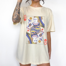 Load image into Gallery viewer, Queen of Hearts Comfort Colors® T-Shirt, T-Shirt Dress Shirt, Graphic Tee, Oversized print, BOHO, Queen Playing Card
