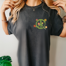 Load image into Gallery viewer, Radiate Positivity Unisex Comfort Colors® T-shirt, Women's Distressed, Retro, Positive Energy, Kindness T-Shirt, Black or Pepper with Front and back design

