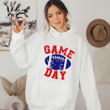 Load image into Gallery viewer, Game Day Unisex Women&#39;s or Men&#39;s White Hooded Distressed Football Design Sweatshirt or Hoodie
