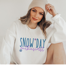 Load image into Gallery viewer, Snow Day Enthusiast Sweatshirt | Ash White or Sand Fleece Crew Pullover Teacher Christmas Winter Break No School Gift

