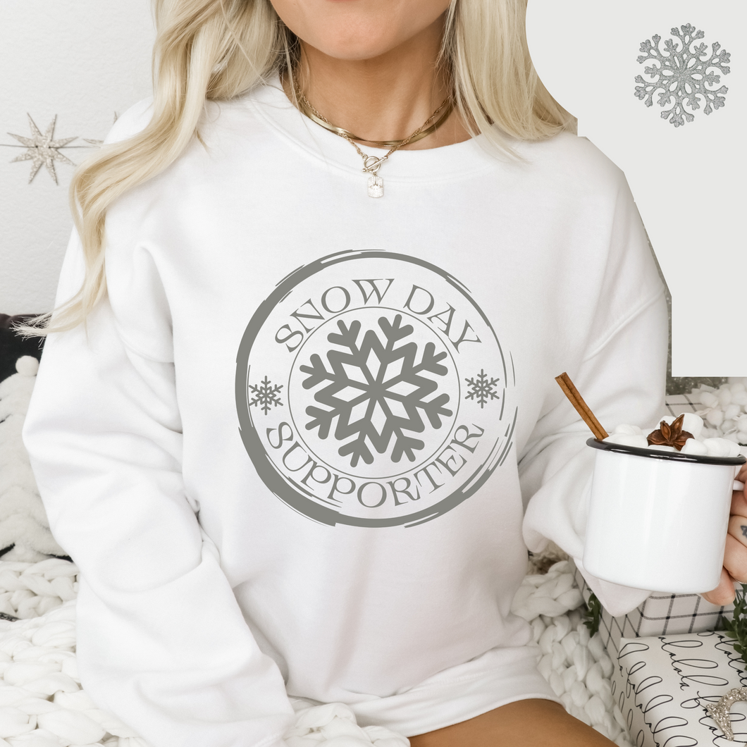 Snow Day Supporter Crewneck Sweatshirt, Hooded Sweatshirt Winter Unisex Sized Women's Shirt Collection